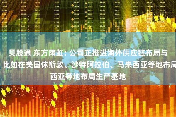 贝股通 东方雨虹: 公司正推进海外供应链布局与渠道建设, 比如在美国休斯敦、沙特阿拉伯、马来西亚等地布局生产基地